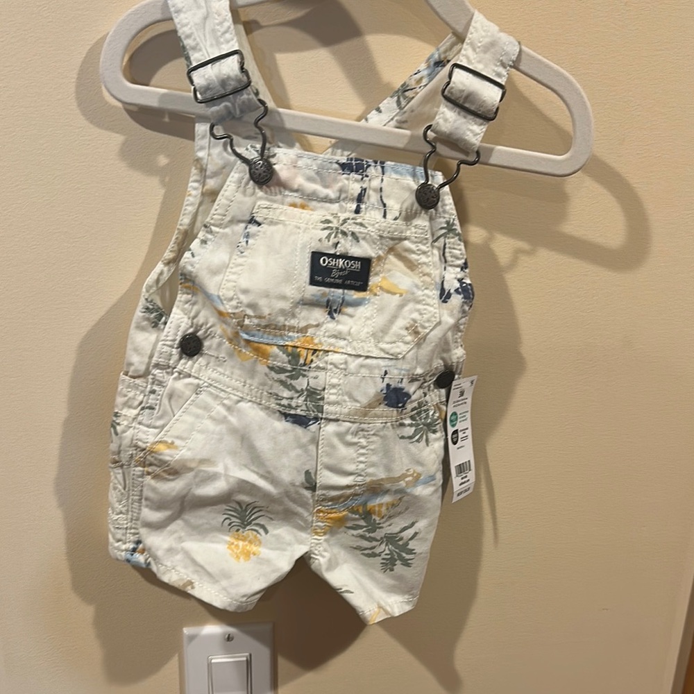 OshKosh B'gosh White and Blue Overalls Distressed Design